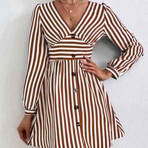 Striped Print Sleeve A line Dress